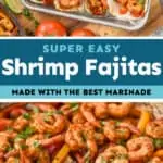 collage of photos of shrimp fajitas