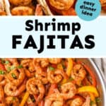 collage of photos of shrimp fajitas