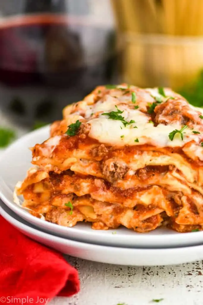 close up side view of a piece of crockpot lasagna recipe