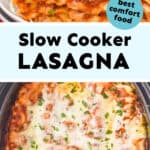 collage of photos of crockpot lasagna
