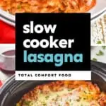 collage of photos of crockpot lasagna