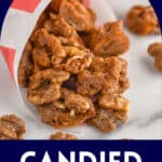 Pinterest graphic for candied walnuts
