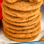 pinterest graphic of stack of molasses cookies, says "molasses cookies simplejoy.com"