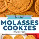 pinterest graphic of molasses cookies, says: "the best molasses cookies, simplejoy.com"