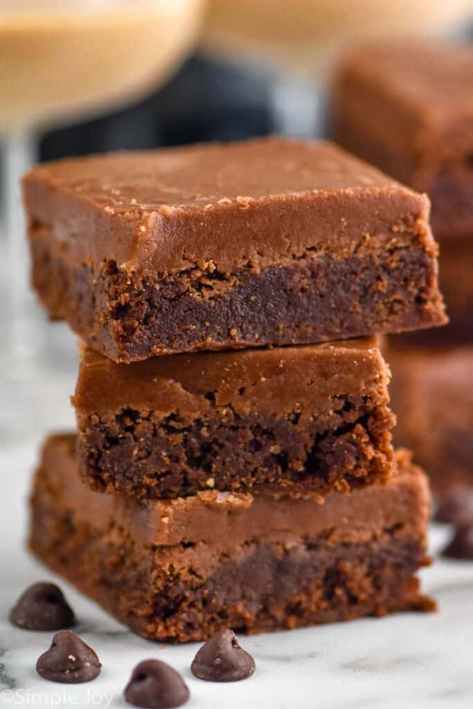 three baileys brownies piled on top of each other