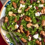overhead view of a kale salad in a bowl - 5