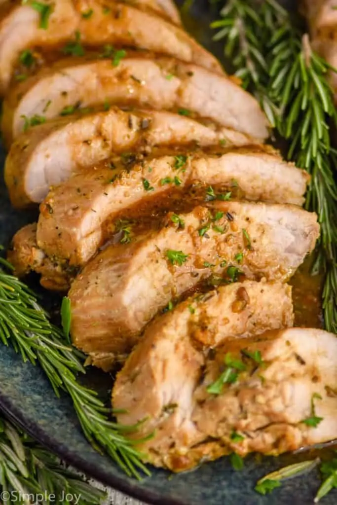 close up of a pork tenderloin that was marinated and roasted