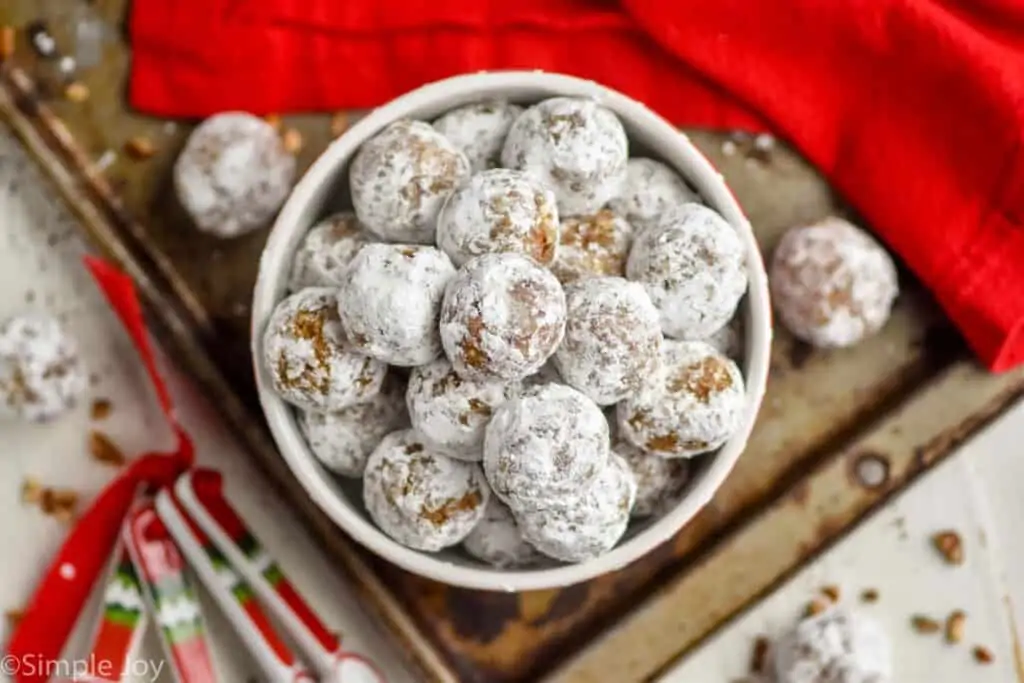 overhead of a bowl full of rum balls