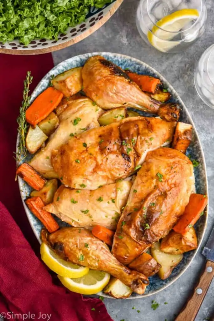 Whole Roasted Chicken that has been cut up and put on a serving platter 