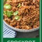 pinterest graphic of carnitas meat in a bowl
