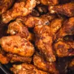 overhead view of chicken wings in air fryer