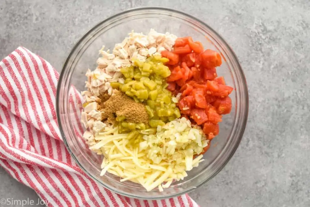 overhead photo of the ingredients for green enchiladas