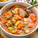 close up of a white bowl full of instant pot vegetable soup - 10