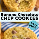 Pinterest graphic for banana chocolate chip cookies