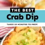 Pinterest graphic with images of crab dip