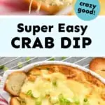 Pinterest graphic with images of crab dip