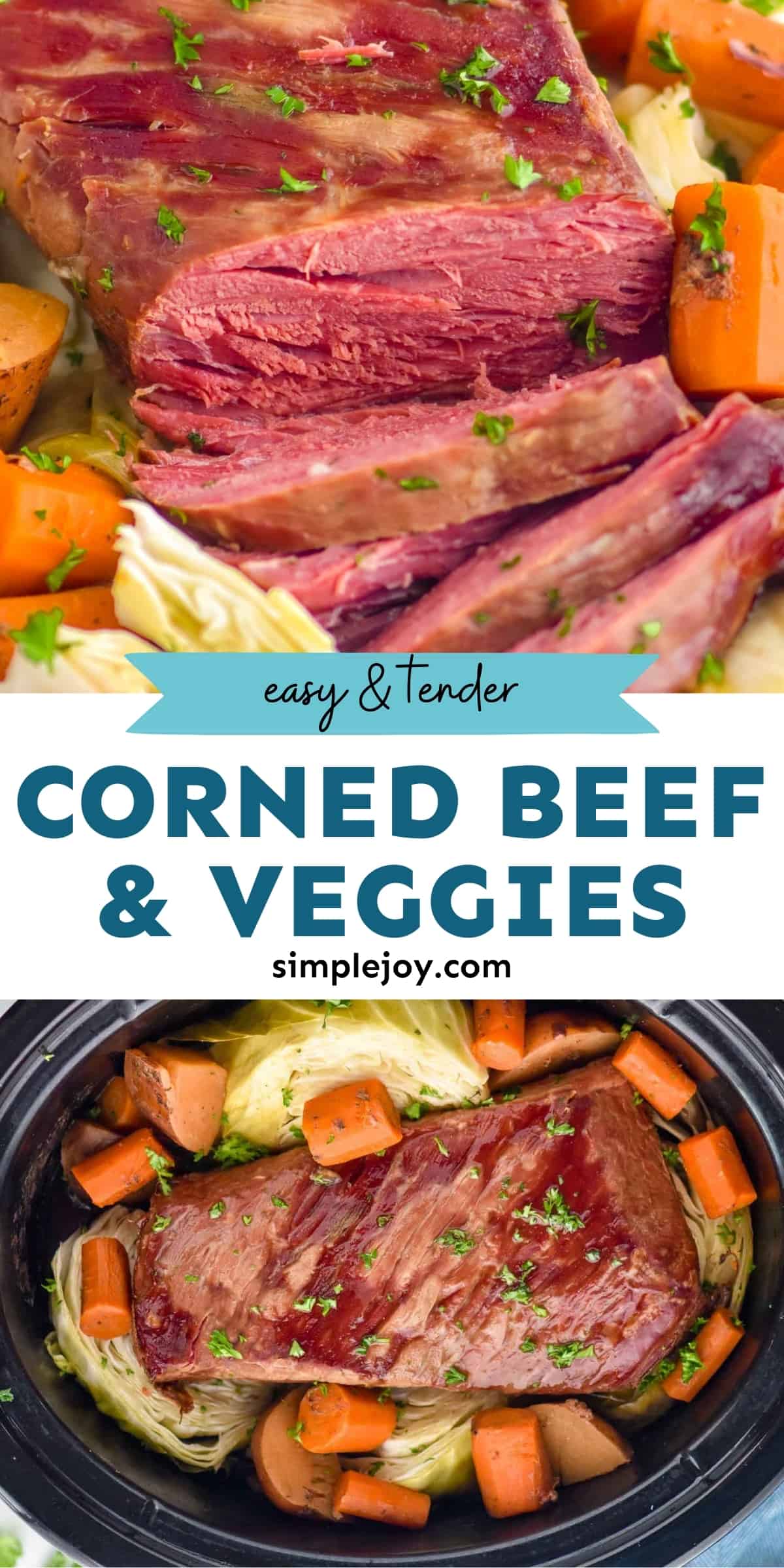 pinterest graphic of slow cooker corned beef