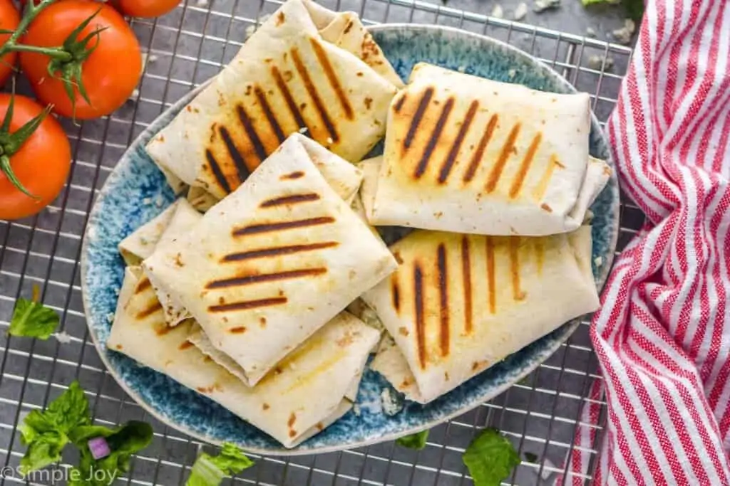 platter of grilled chicken wraps