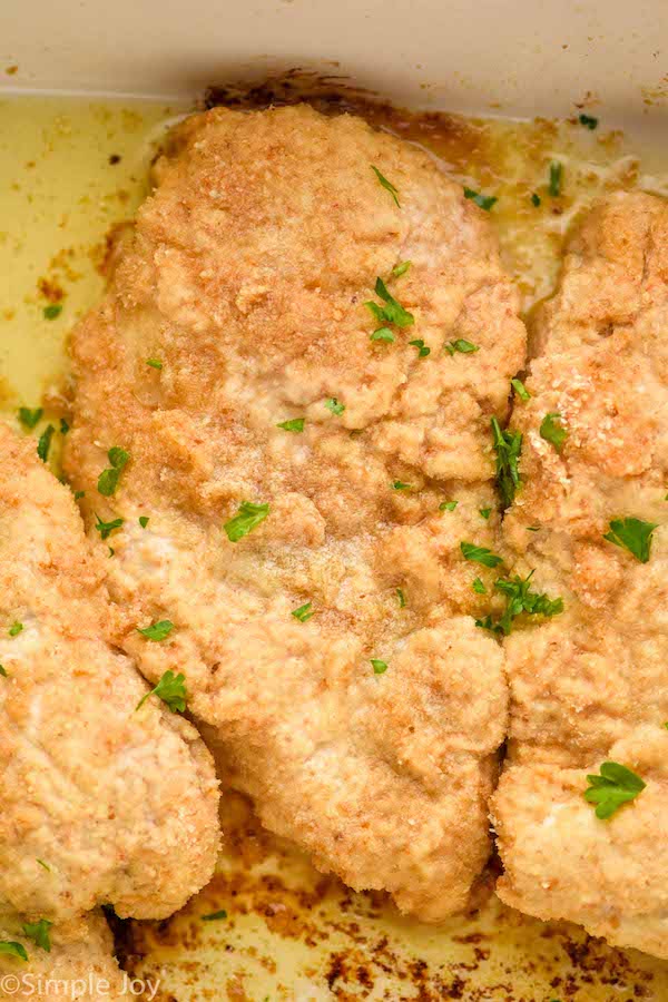 overhead image of a close up piece of baked sour cream chicken