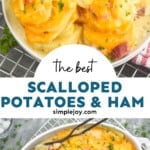 pinterest graphic of scalloped potatoes and ham
