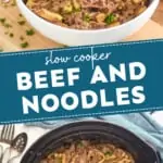 Pinterest graphic of crock pot beef and noodles