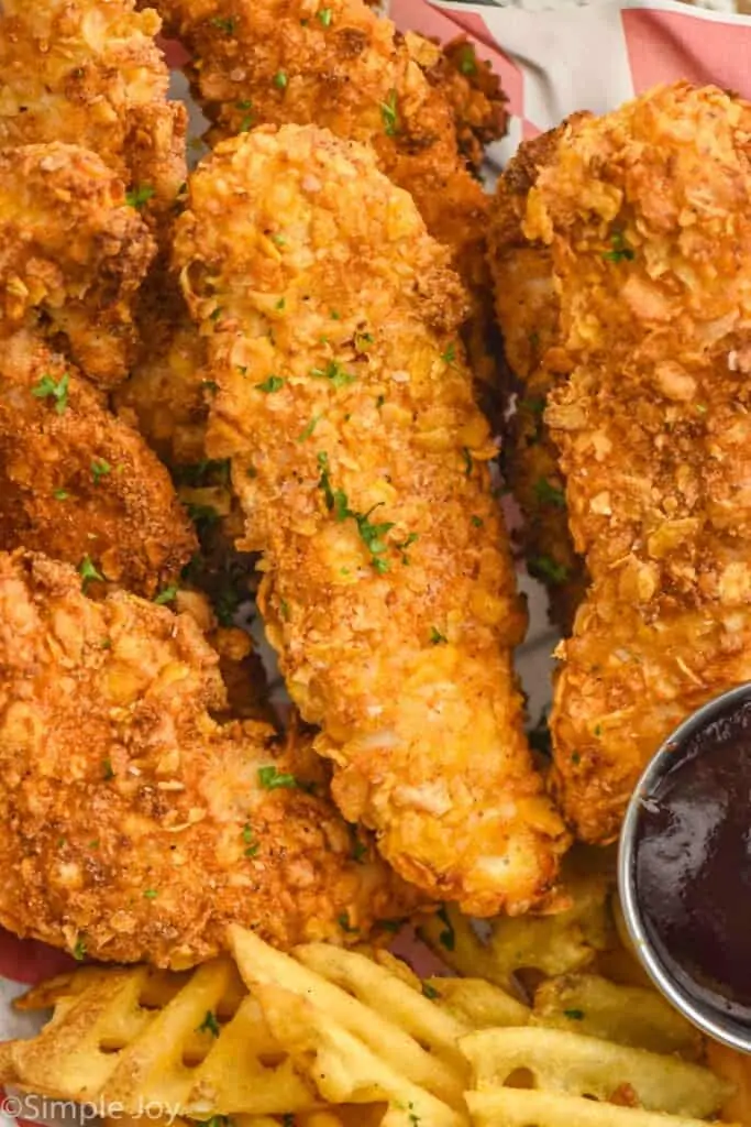 close up picture of air fryer chicken strips