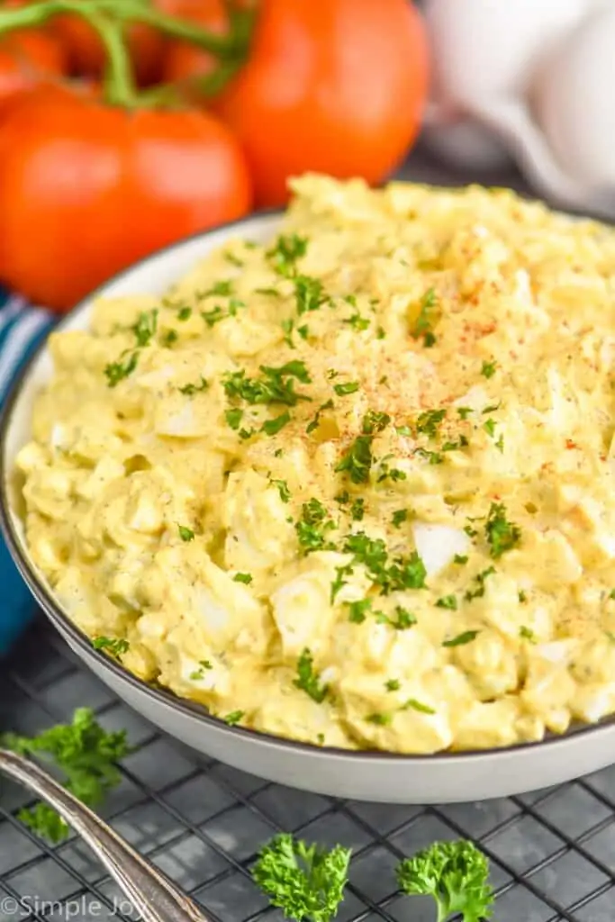 side picture of a bowl of egg salad recipe
