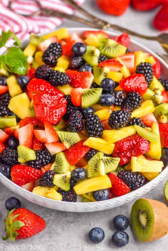 fruit salad recipe in a white bowl