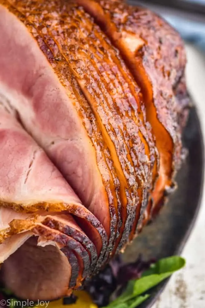 close up picture of a spiral cut ham recipe