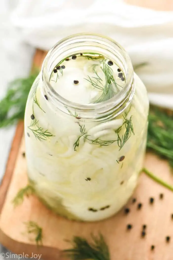 overhead of jar of pickled eggs