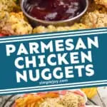 pinterest graphic of parmesan crusted chicken nuggets