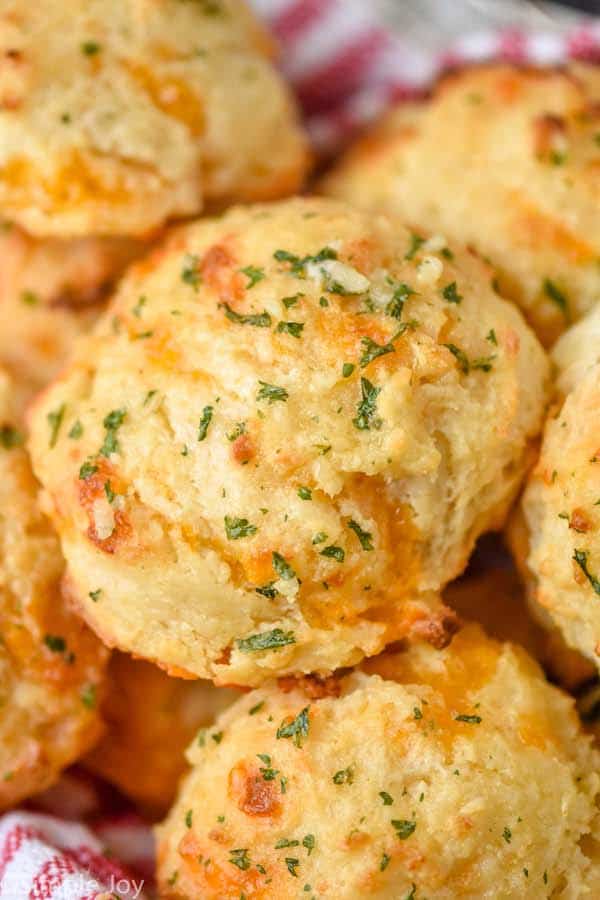 close up of a cheddar bay biscuit