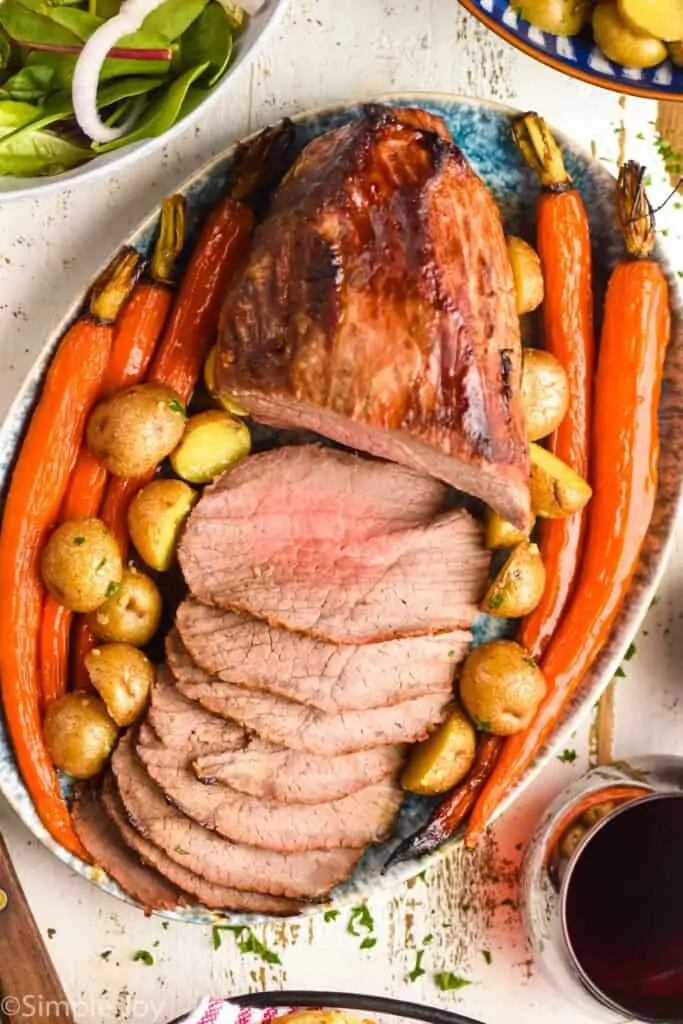 overhead view of eye round roast recipe