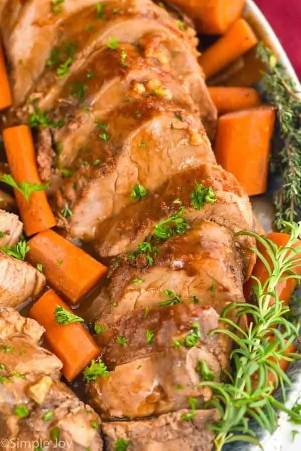 close up of slow cooker pork tenderloin