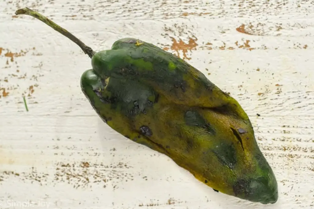 a roasted poblano pepper with the skin removed