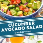 pinterest graphic of cucumber tomato and avocado salad