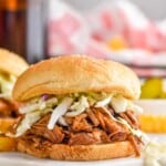 bbq pulled pork on a bun with coleslaw - 10