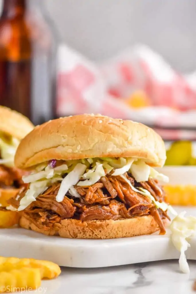 bbq pulled pork on a bun with coleslaw