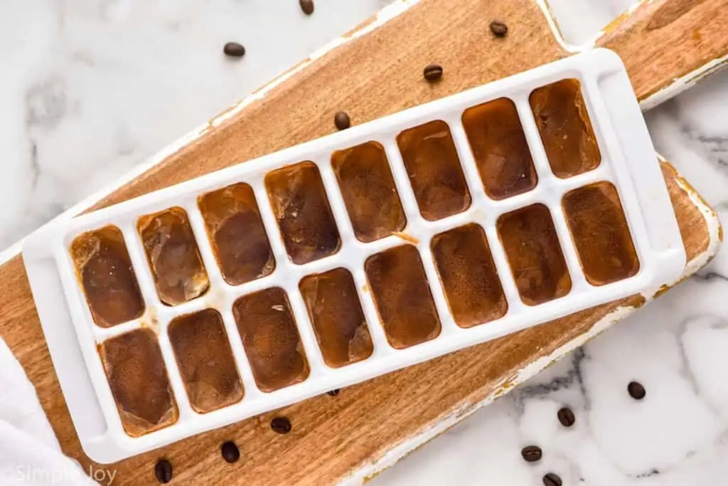 over head of a tray of coffee ice cubes