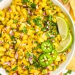 overhead of a bowl of grilled pineapple salsa - 8