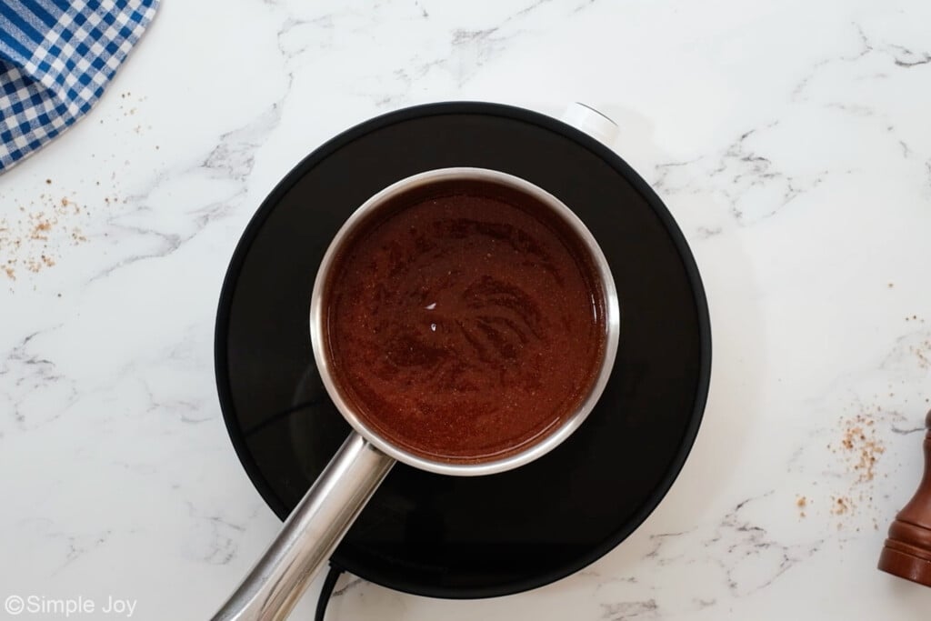 overhead of a small saucepan with bbq sauce in it - 9