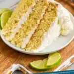 pinterest graphic of a piece of key lime cake on a small plate