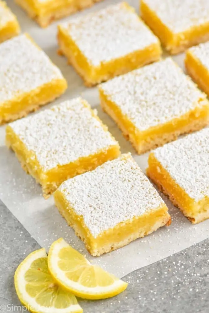 lemon bars recipe on parchment paper