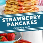 pintertest graphic of strawberry pancakes