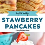 pintertest graphic of strawberry pancakes