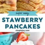 pintertest graphic of strawberry pancakes