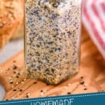 pinterest graphic of small spice bottle filled with everything bagel seasoning