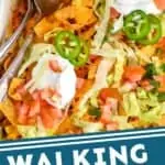 pinterest graphic of close up of taco casserole in a baking dish