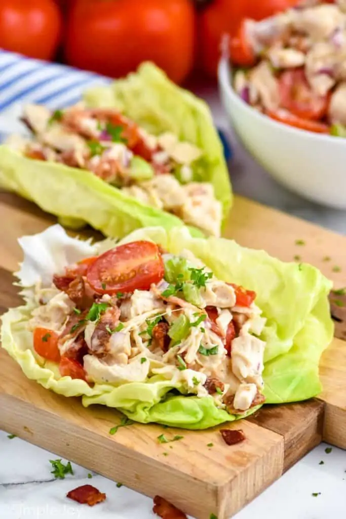 blt chicken salad in a lettuce wrap