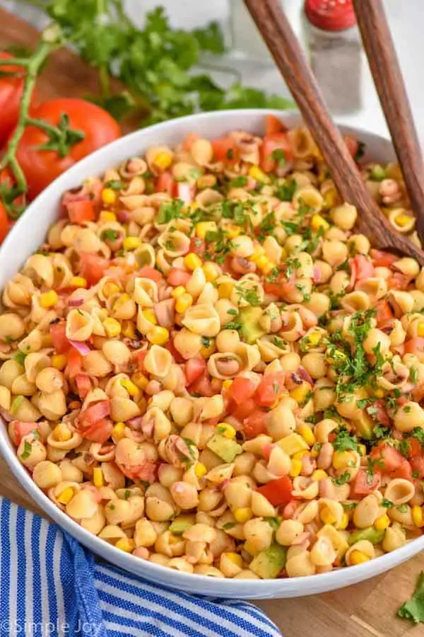 side view of a pasta salad recipe